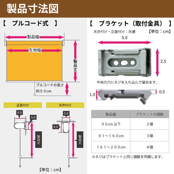 透明ロールスクリーンの製品寸法図