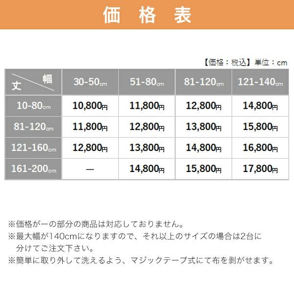 遮光1級・防炎・遮熱ロールスクリーンの価格表