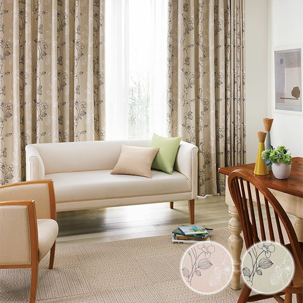 遮光防炎オーダーカーテン 「BE6079-6080」 花柄 ラインのサムネイル画像