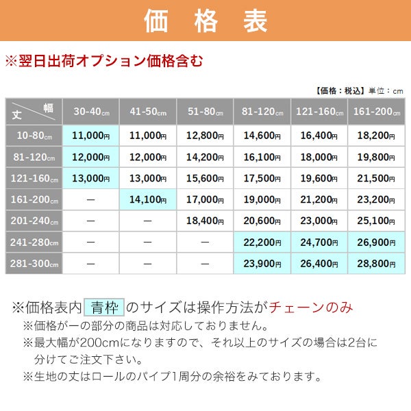 翌日出荷防炎ロールスクリーンの価格表